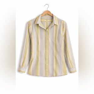 Merona Striped Button Down Shirt | Yellow Gray Blue | Roll Tab Sleeves